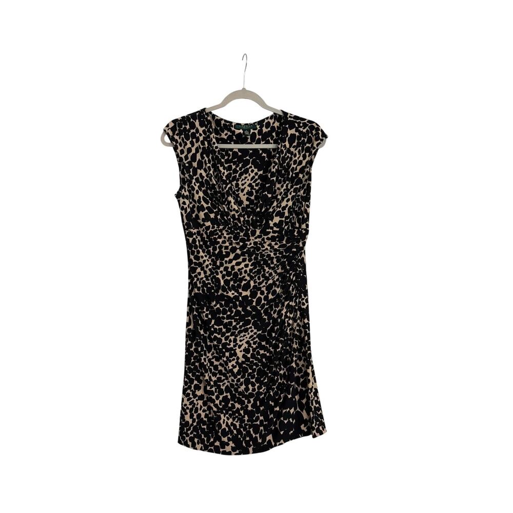 Lauren Ralph Lauren Leopard Animal Print V Neck Mini Wrap Dress Size 6